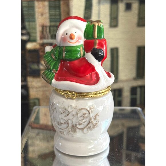 Vintage Snowman Limoges Porcelain Hinged Trinket Jar Holiday Decor - Picture 3 of 13